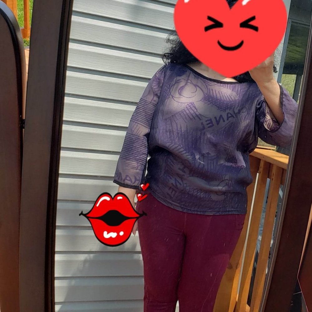 Chanel tops blouse double layer silk sheer size 42 logo multicolor